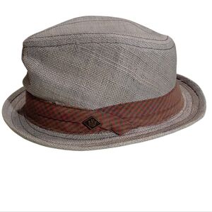 Goorin Bros Men Gray Fedora Hat Grey/Orange Band & Orange Sweat Band XL Straw